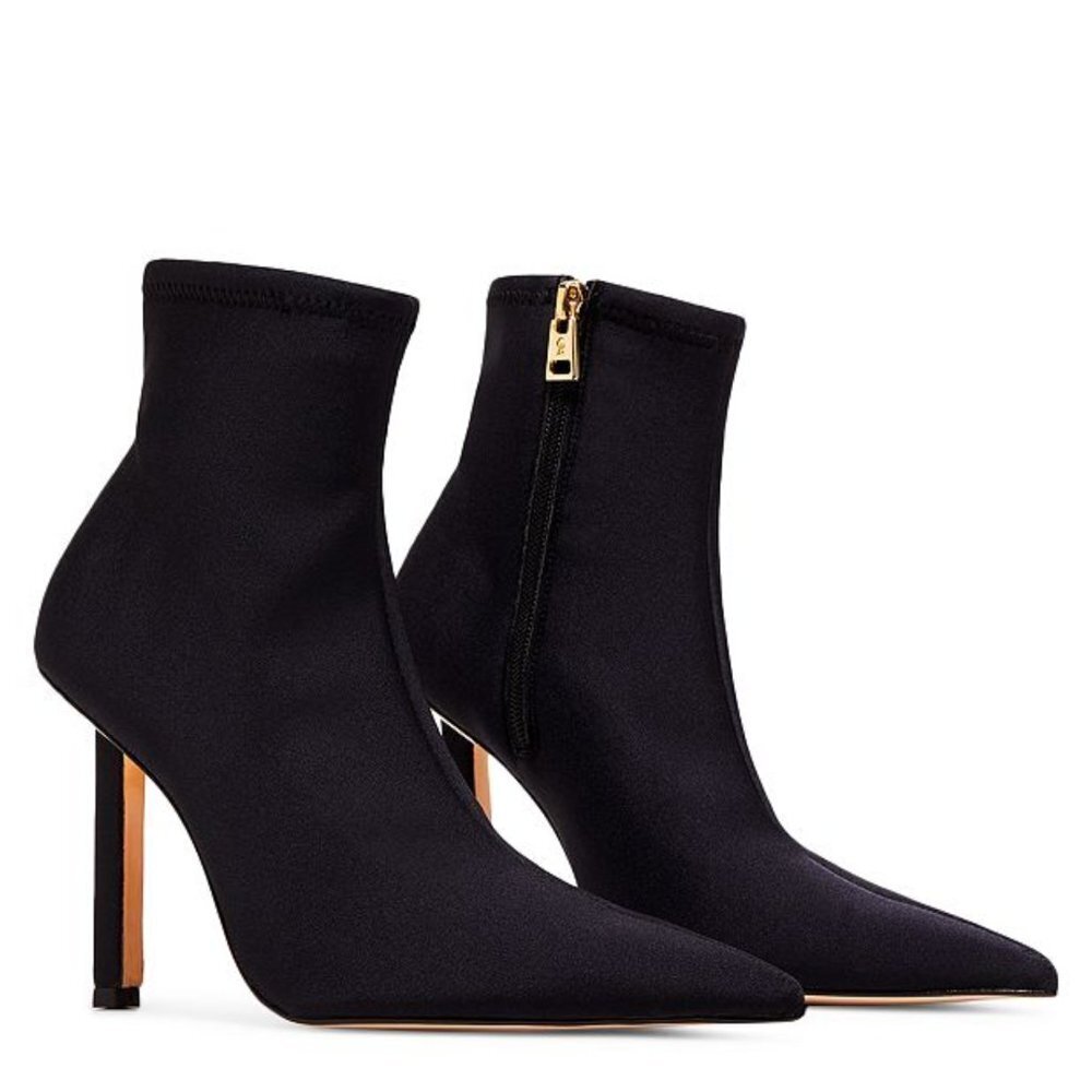 NEW Good American Ankle Shine Neoprene Stiletto Heeled Booties in Black …